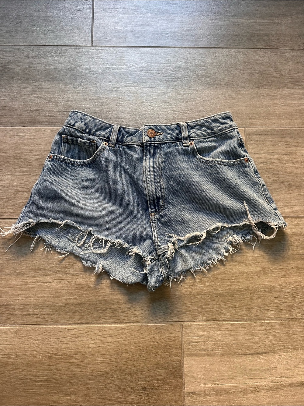 Women’s High-Rise Distressed Denim Shorts - Light Blue